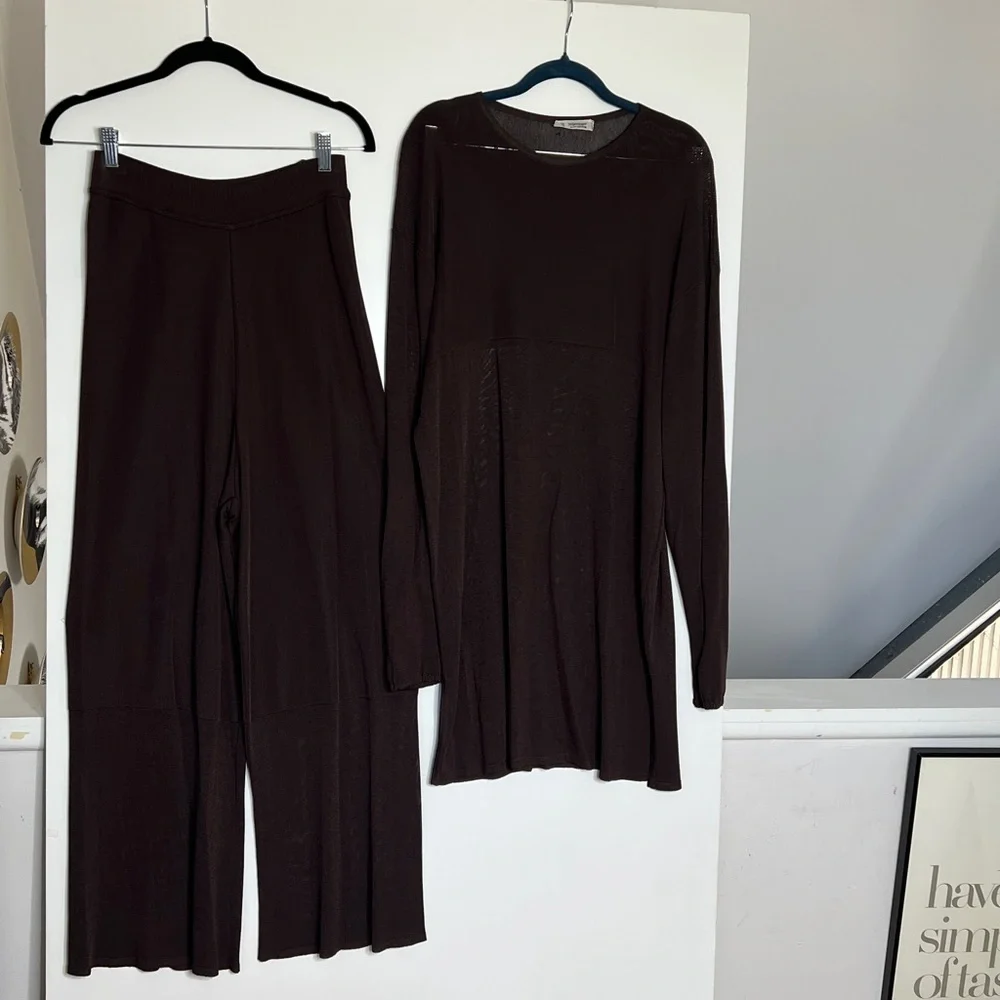 Yves Saint Laurent Sz 36 Vintage Two Piece 100% Knit Viscose Pant Tunic Set